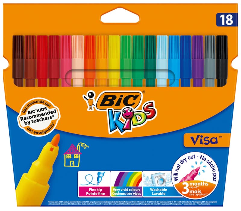 BIC Kids Visa Markere de colorat lavabile, diverse culori