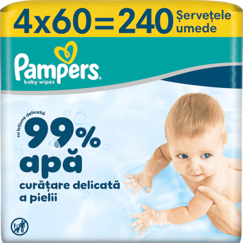 Pampers Servetele umede 99% apa, 4x60