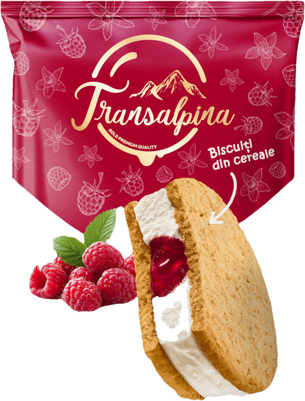 Transalpina Inghetata sandwich cu vanilie si zmeura