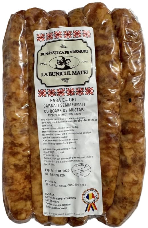 At Grandpa Matei Semi-smoked sausages with mustard seeds