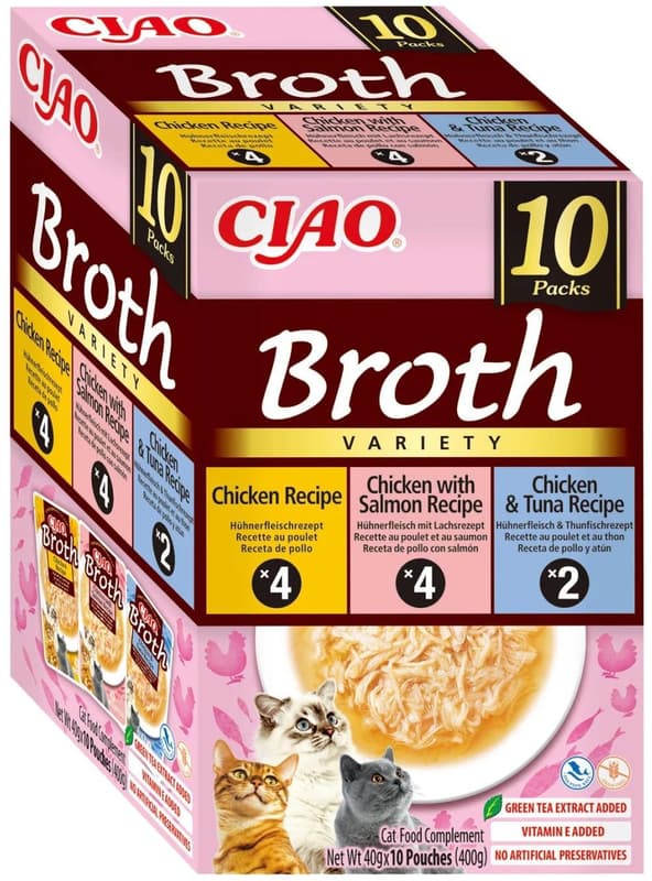 Inaba Ciao Broth Chicken Variety Pack Hrana umeda pentru pisici: pui, pui si somon, pui si ton