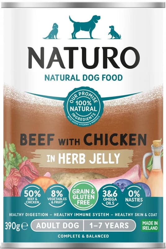 Naturo Gluten Free Hrana umeda pentru caini adulti, vita si pui