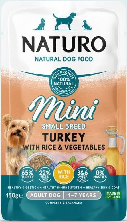 Naturo Hrana umeda pentru caini adulti, talie mini, curcan si orez