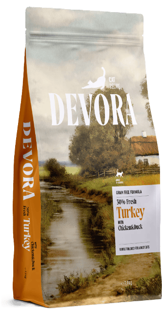 Devora Adult Grain Free Hrana uscata pentru pisici, cu curcan, pui si rata
