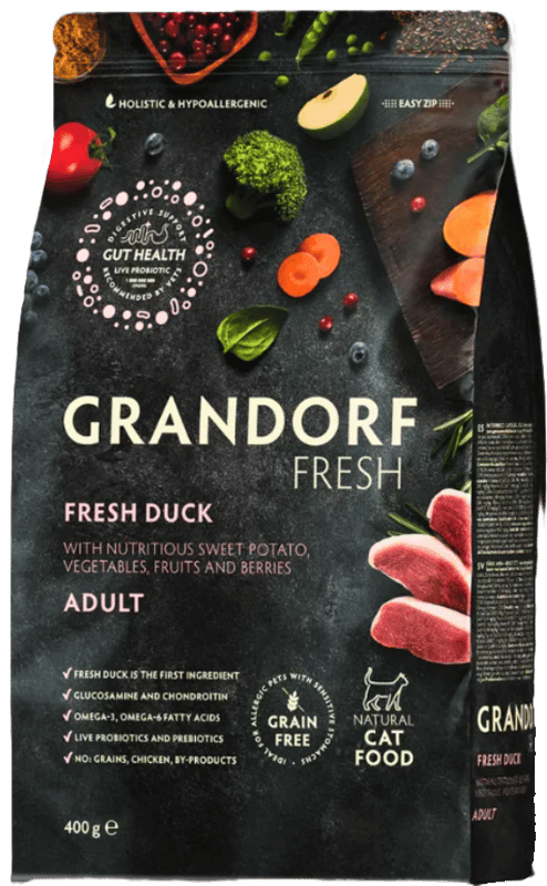 Grandorf Hrana uscata pentru pisici adulte, cu carne de rata si cartofi dulci
