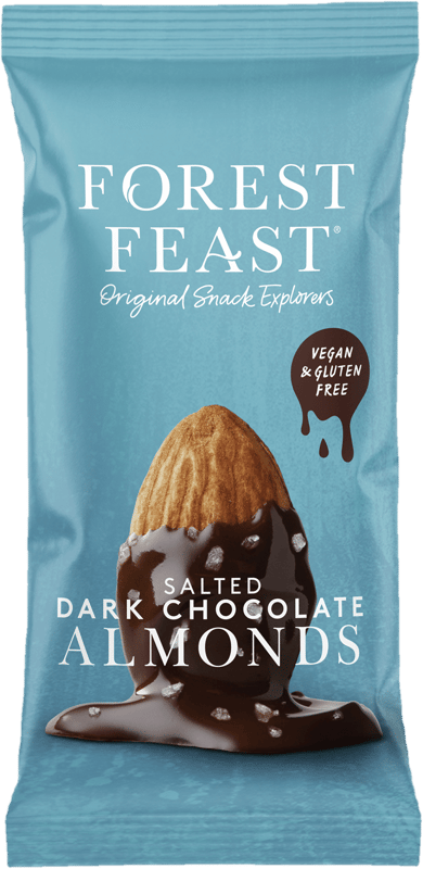 Forest Feast Migdale sarate invelite in ciocolata belgiana neagra, fara gluten