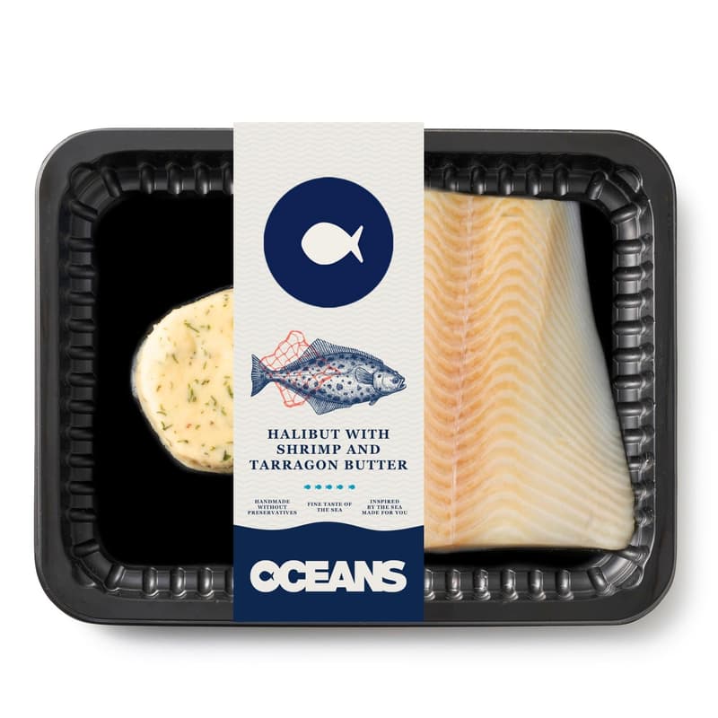 OCEANS Halibut with shrimp and tarragon butter