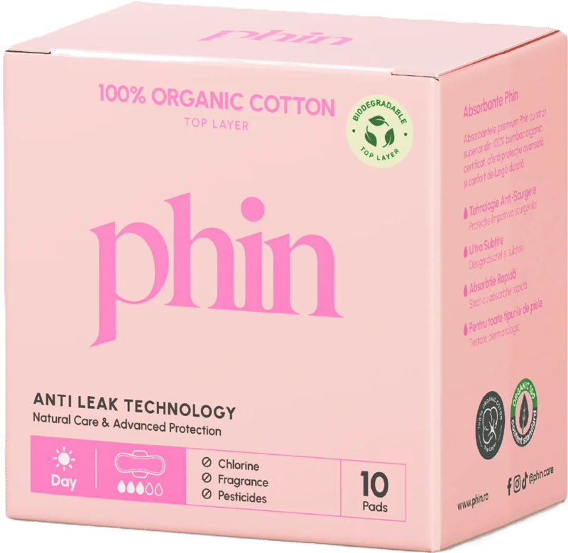 Phin Organic Cotton Daytime Sanitary Pads (Top Sheet), 10 pcs