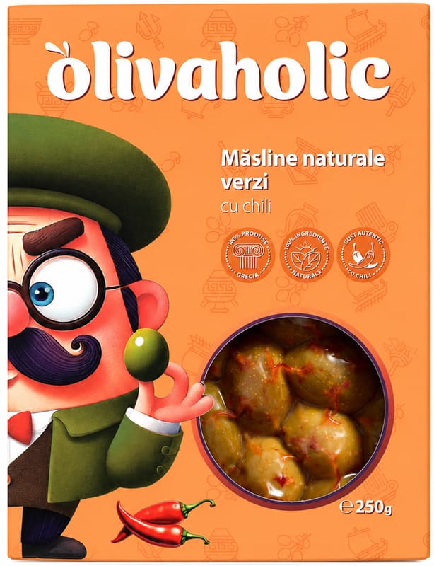 Olivaholic Whole Green Olives with Chili
