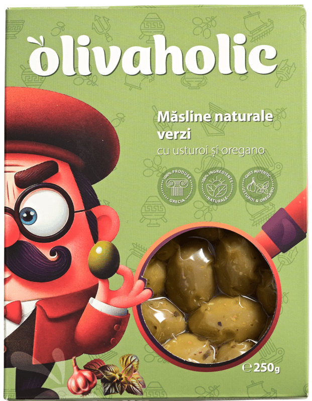 Olivaholic Masline verzi intregi cu usturoi și oregano
