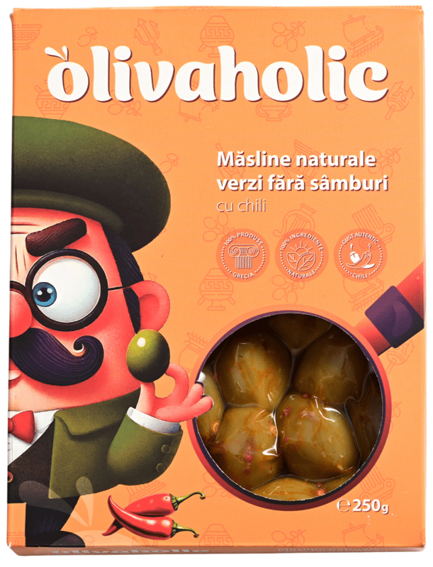 Olivaholic Masline verzi fara samburi cu chili