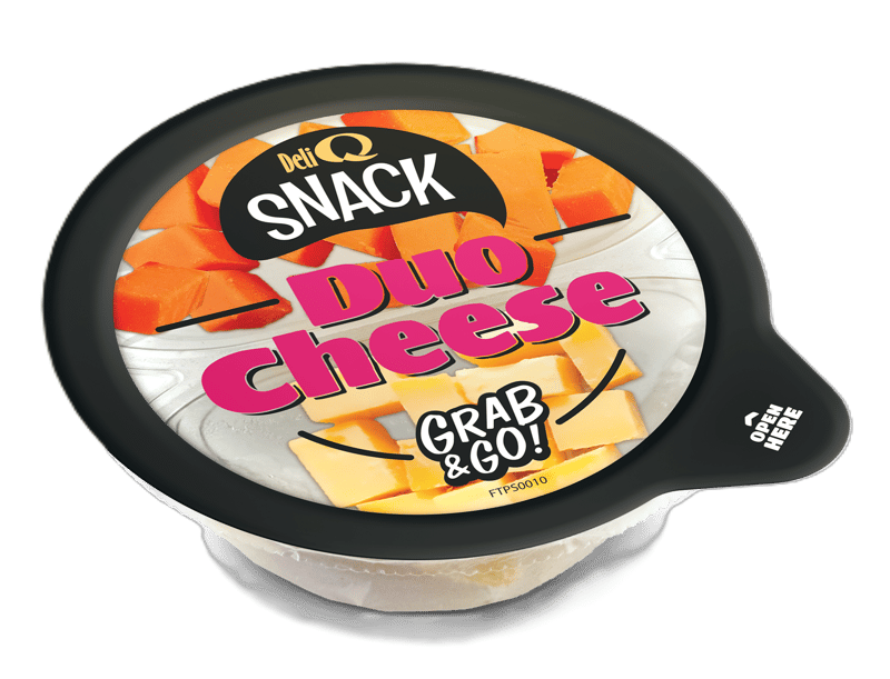 Deli Q Snack – Cuburi de branza Cheddar alb si branza cu rosii si chili