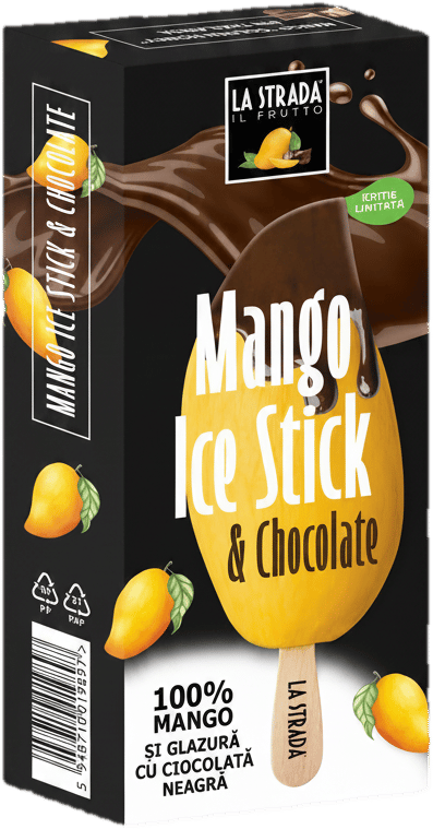 La Strada Mango inghetat cu glazura de ciocolata pe bat