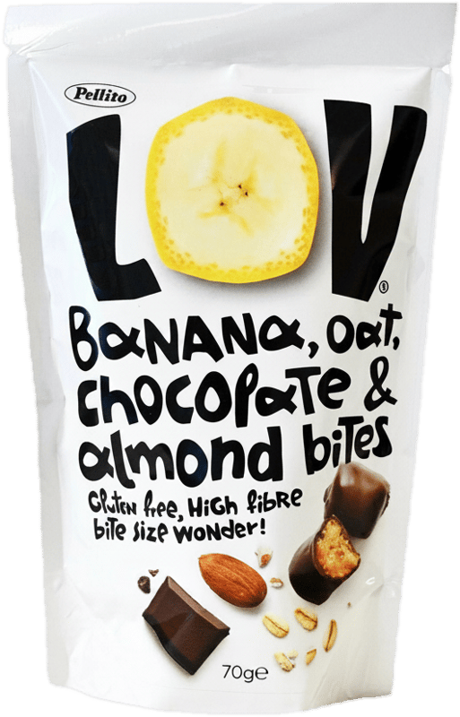 Pellito Lov Cuburi cu ovaz, banane, migdale si ciocolata