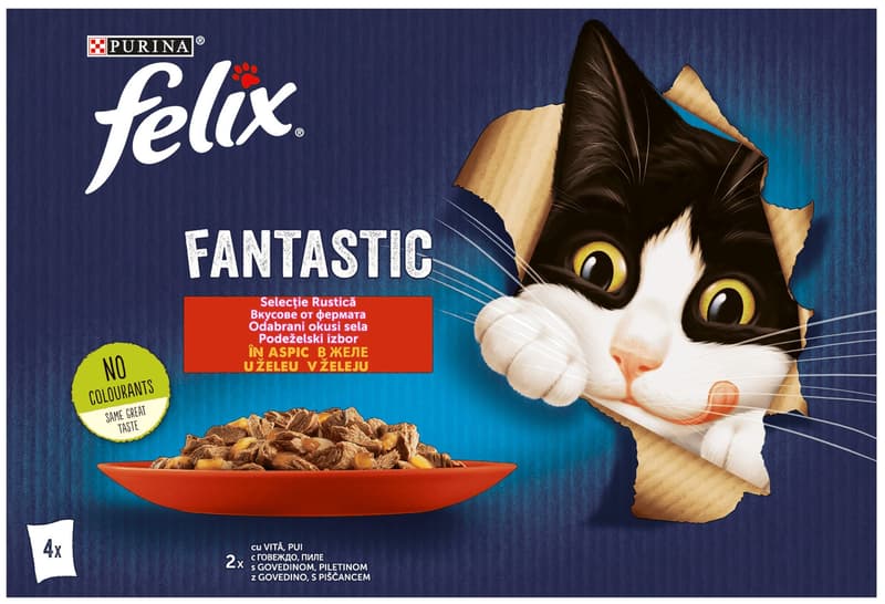 Felix Fantastic Hrana umeda pisici cu vita si pui in aspic multipack 4x85g