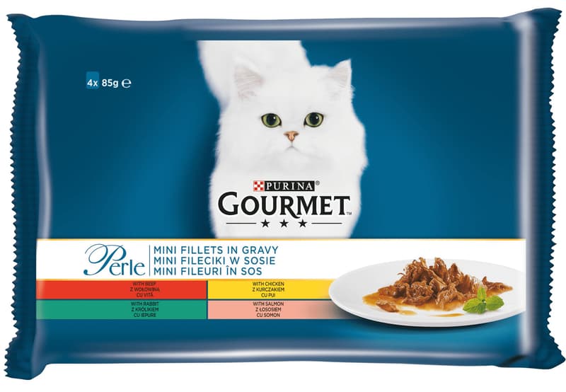 Gourmet Perle Wet Cat Food with Beef/Chicken/Rabbit/Salmon in Gravy 4x85g