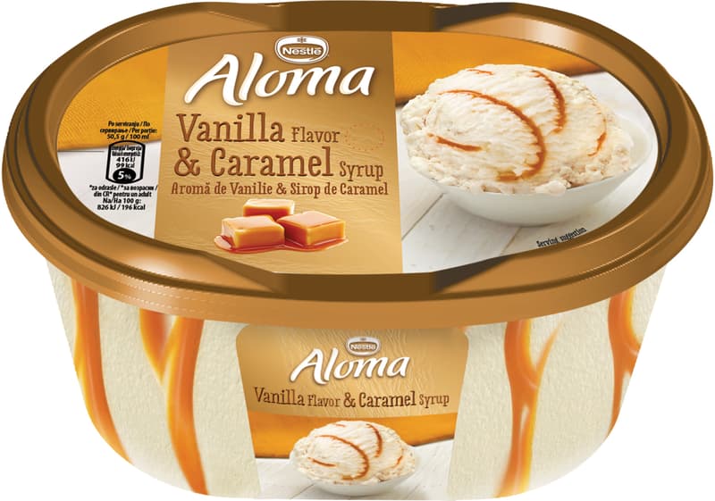 Aloma Vanilla ice cream with caramel syrup