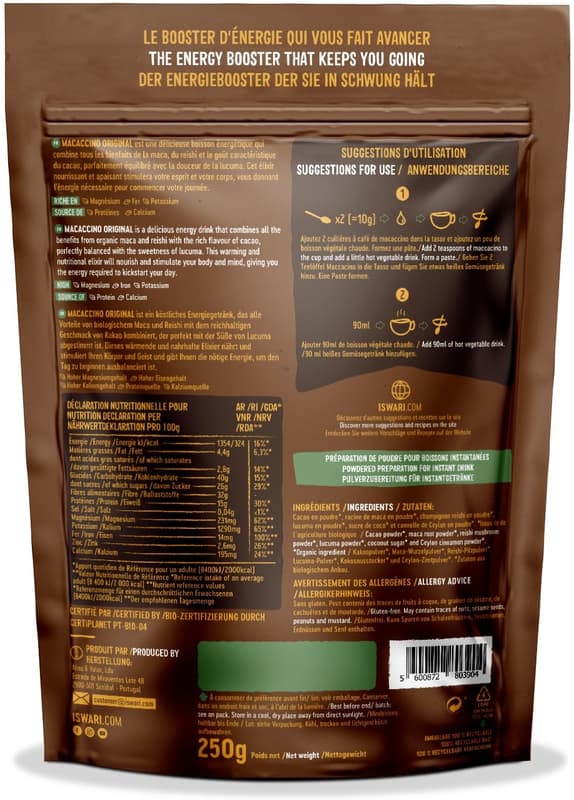 Iswari ECO Bautura instant energizanta vegana Macaccino Original Reishi