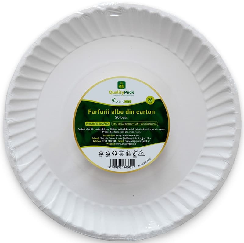 Quality Farfurii carton alb pure board 26 cm