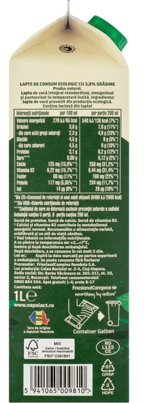 ECO Napolact Milk 3.8% Carton