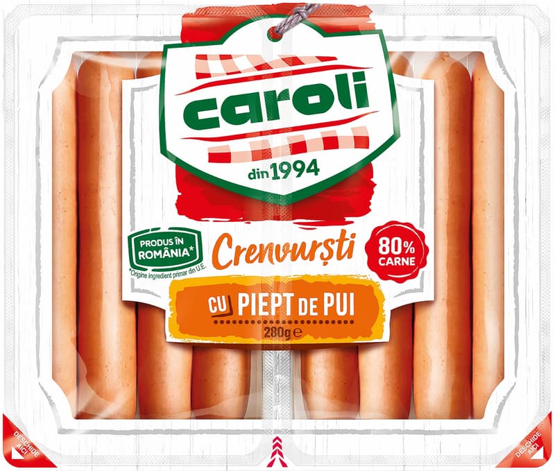 Caroli Cremwursti De Pui 80% Carne (2x140g)