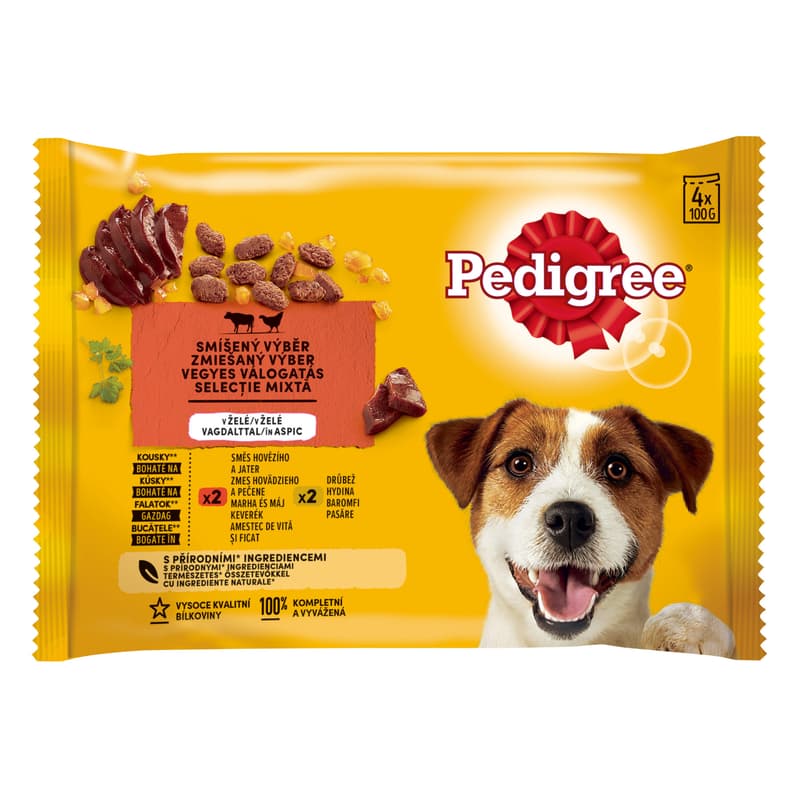 Pedigree Hrana umeda pentru caini adulti, cu vita si pasare in aspic 4x100g