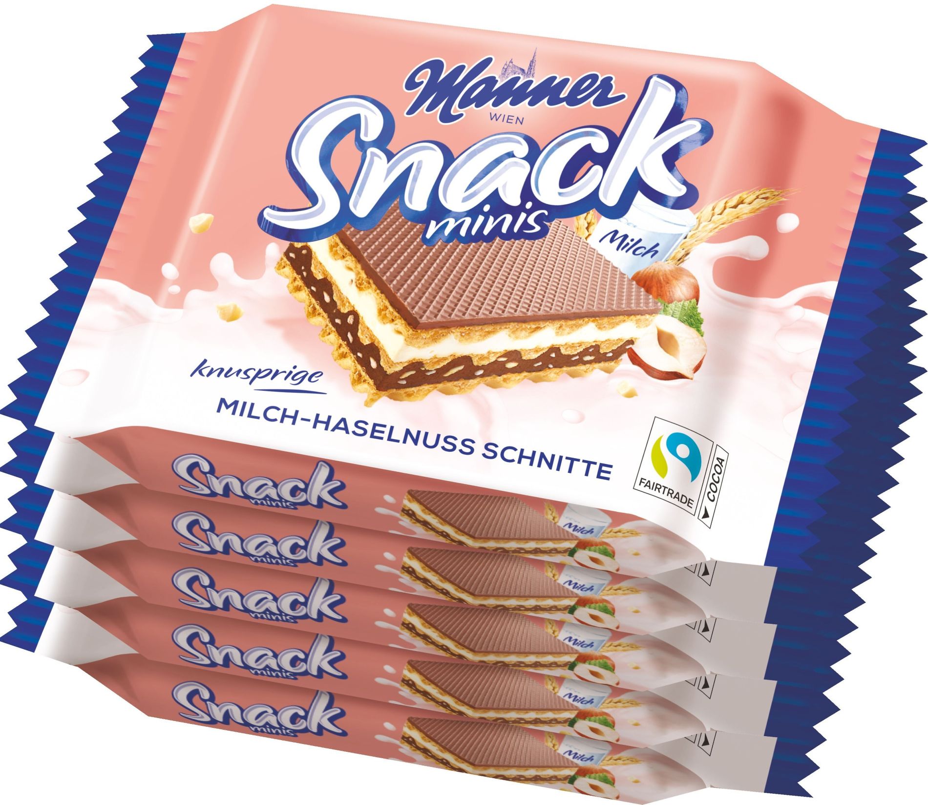 Manner Snack Minis Napolitane cu crema de alune de padure si lapte