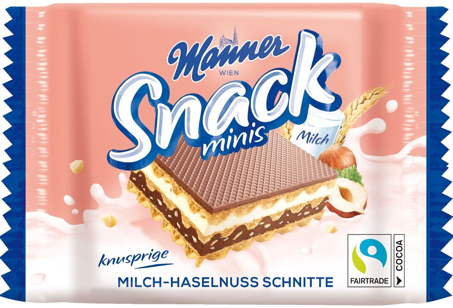 Manner Snack Minis Napolitane cu crema de alune de padure si lapte