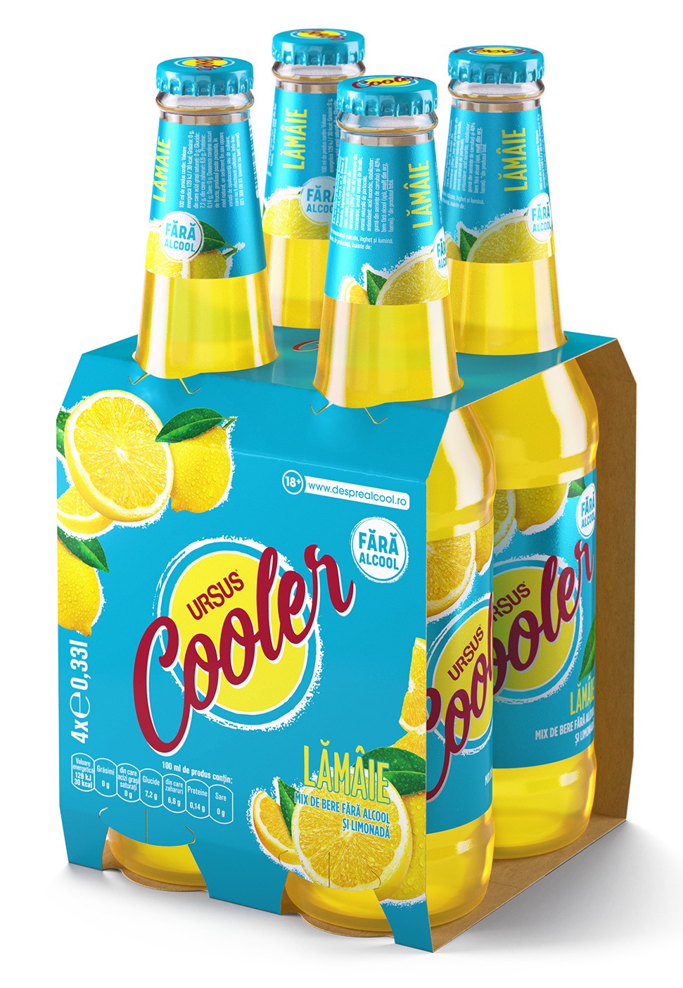 Ursus Cooler Bere fara alcool cu aroma de lamaie sticla 4pack