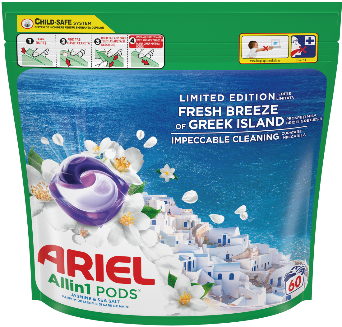 Ariel Fresh Breeze Greek Island Detergent capsule, 60 spalari