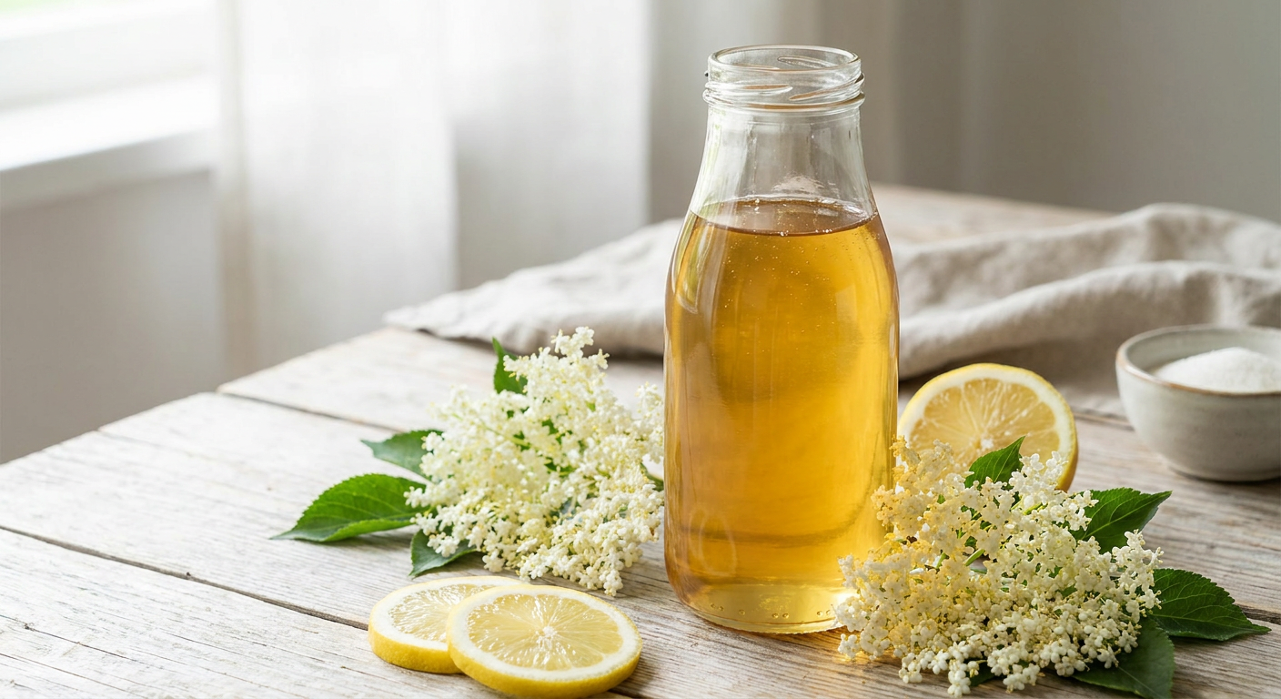 Sirop de soc preparat la rece în sticlă elegantă