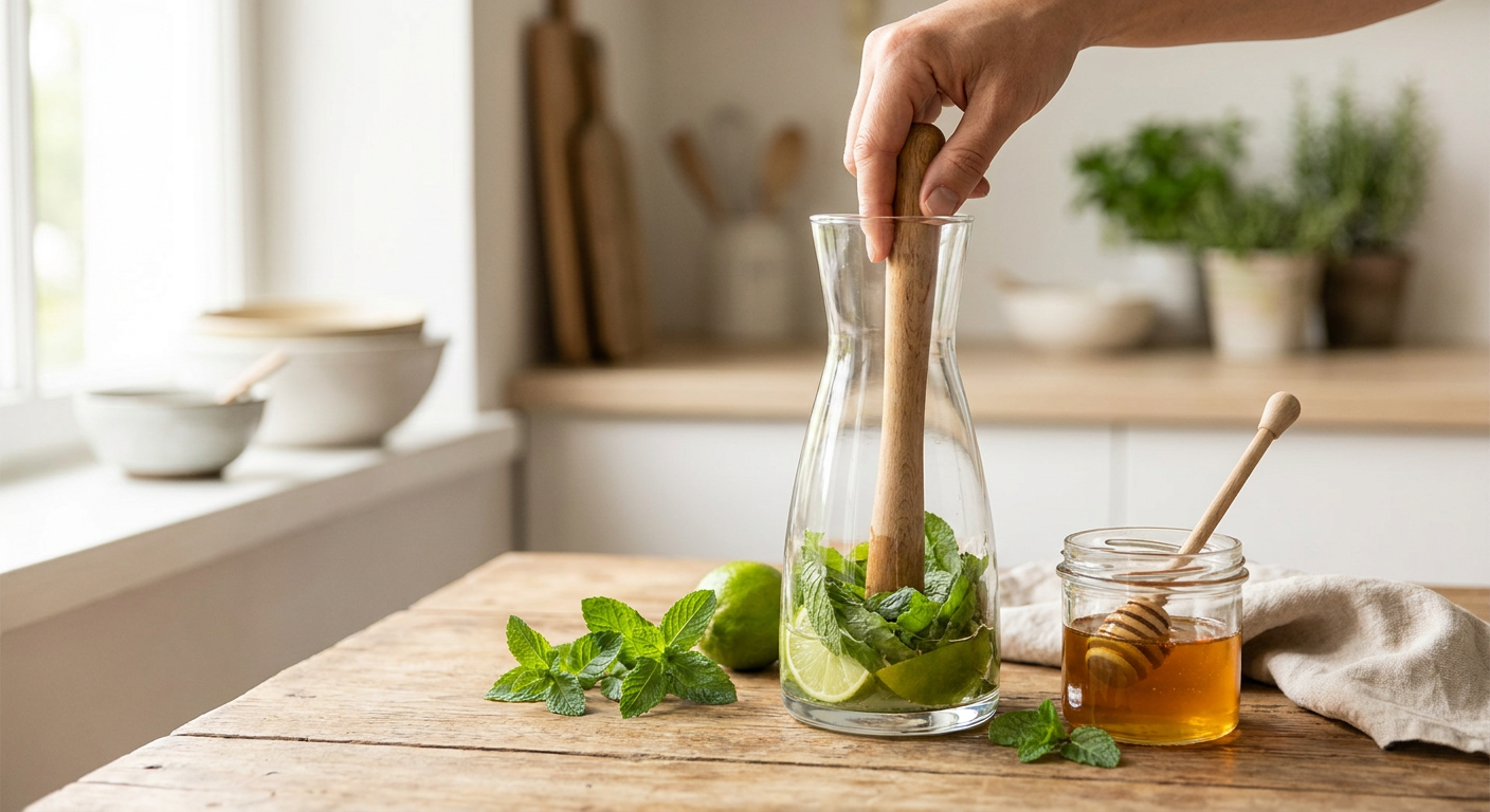 Prepararea limonadei cu mentă proaspătă și miere de albine