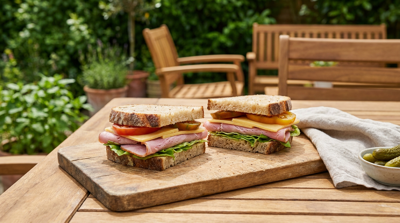 Fresh cheese and ham sandwiches prepared for a picnic