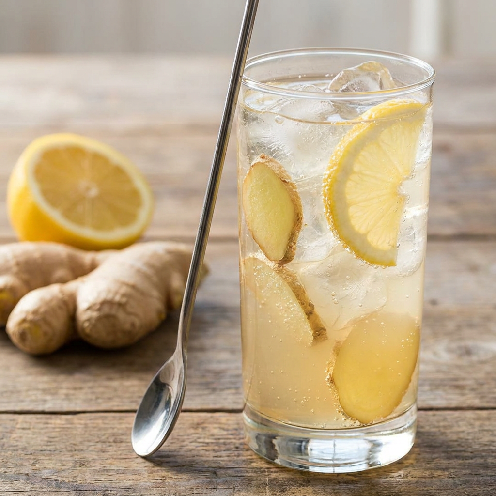 Limonadă răcoritoare cu ghimbir proaspăt, lămâie și gheață