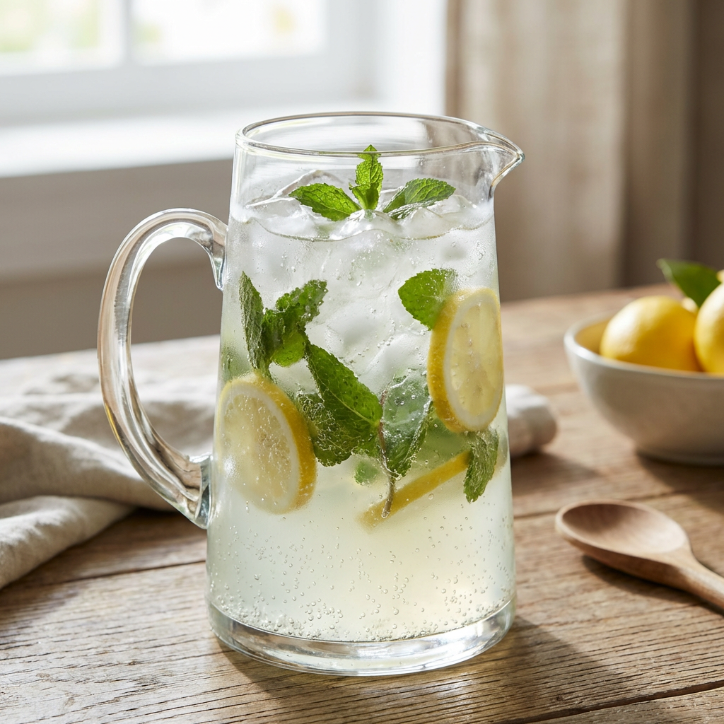 Limonadă răcoritoare cu mentă proaspătă și apă minerală