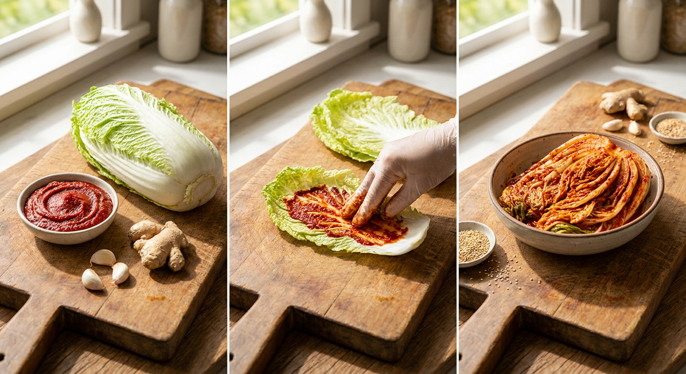 Sărarea și condimentarea verzei pentru kimchi de casă