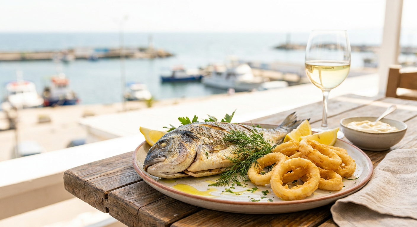 Pește proaspăt rumenit și fructe de mare la Cherhanaua Tașaul