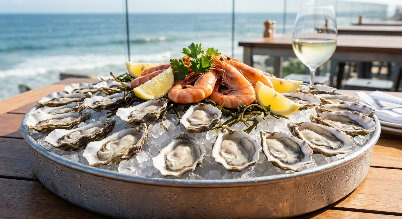 Platou elegant cu fructe de mare și creveți gigant în Portul Tomis Constanța