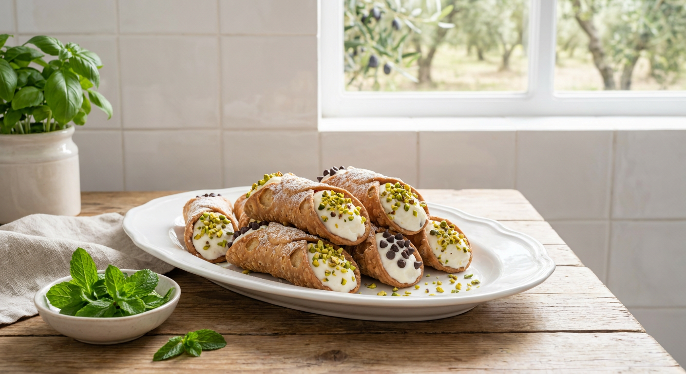 Cannoli siciliene umplute cu cremă fină de ricotta