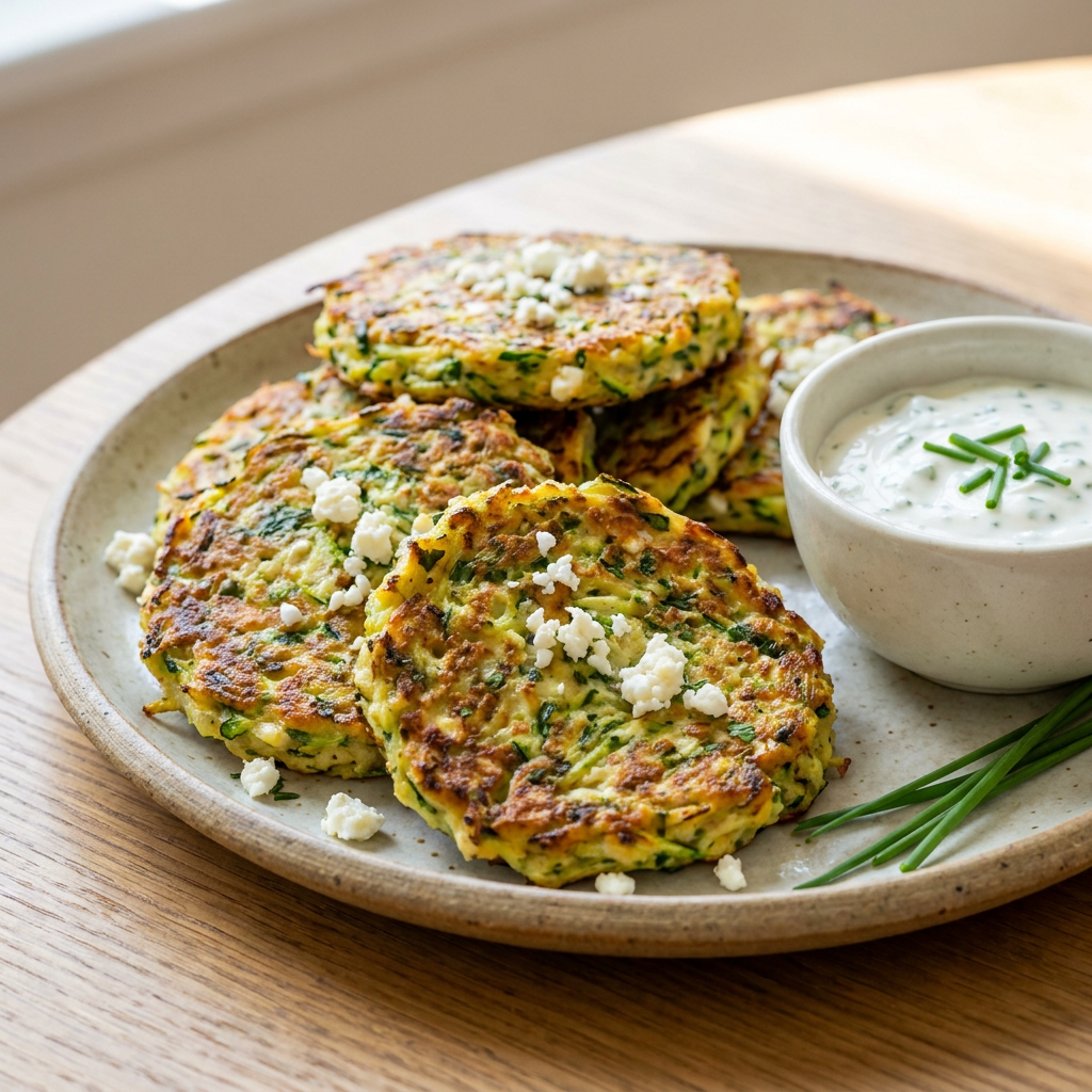 Baked zucchini fritters on a tray