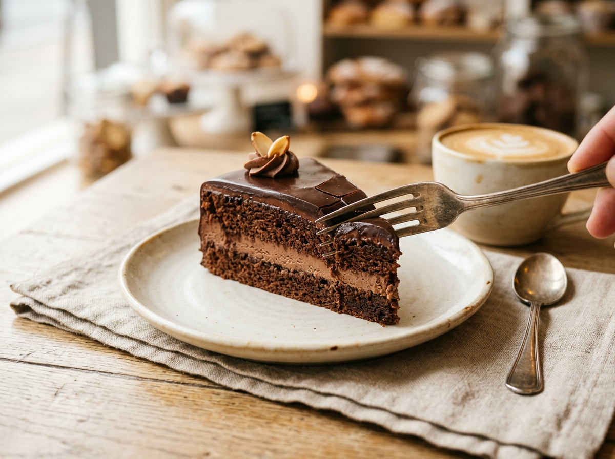 Amandină clasică cu cremă densă de cacao și glazură fină de fondant