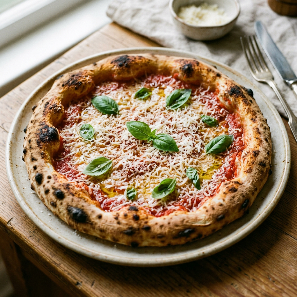 Pizza napoletană clasică Cosacca cu roșii și pecorino rumenit