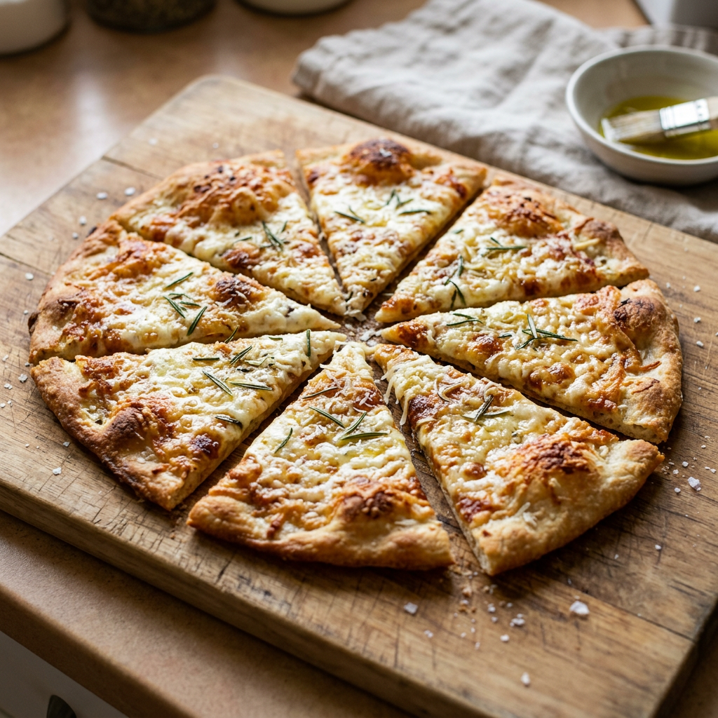 Pizza al taglio romană crocantă la tavă cu brânză pecorino și rozmarin